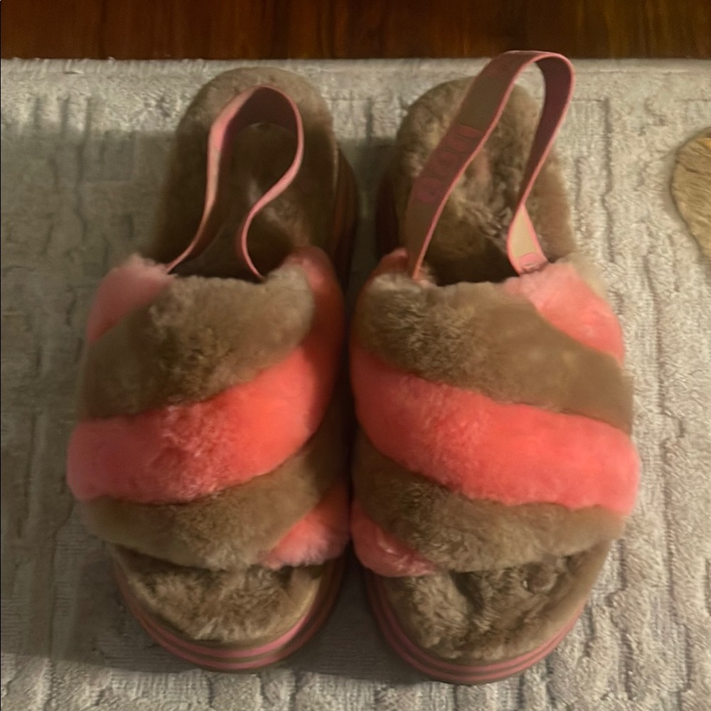 UGG Women's Pink and Brown and Fuzzy Slippers